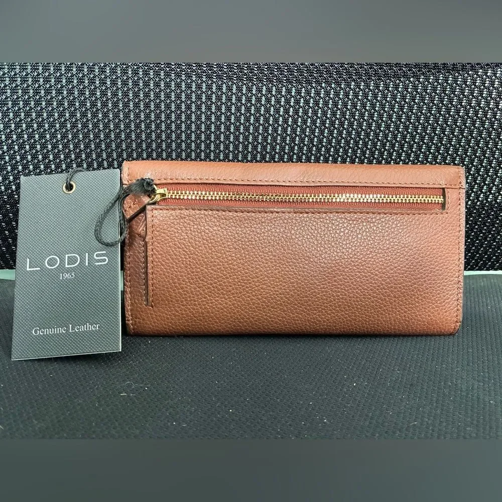 NWT Lodis 2-Piece Purple Leather Card Holder Chestnut Brown Slim Wallet